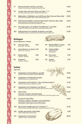 Park-Restaurant Rastatt Internationale Gerichte und Beilagen